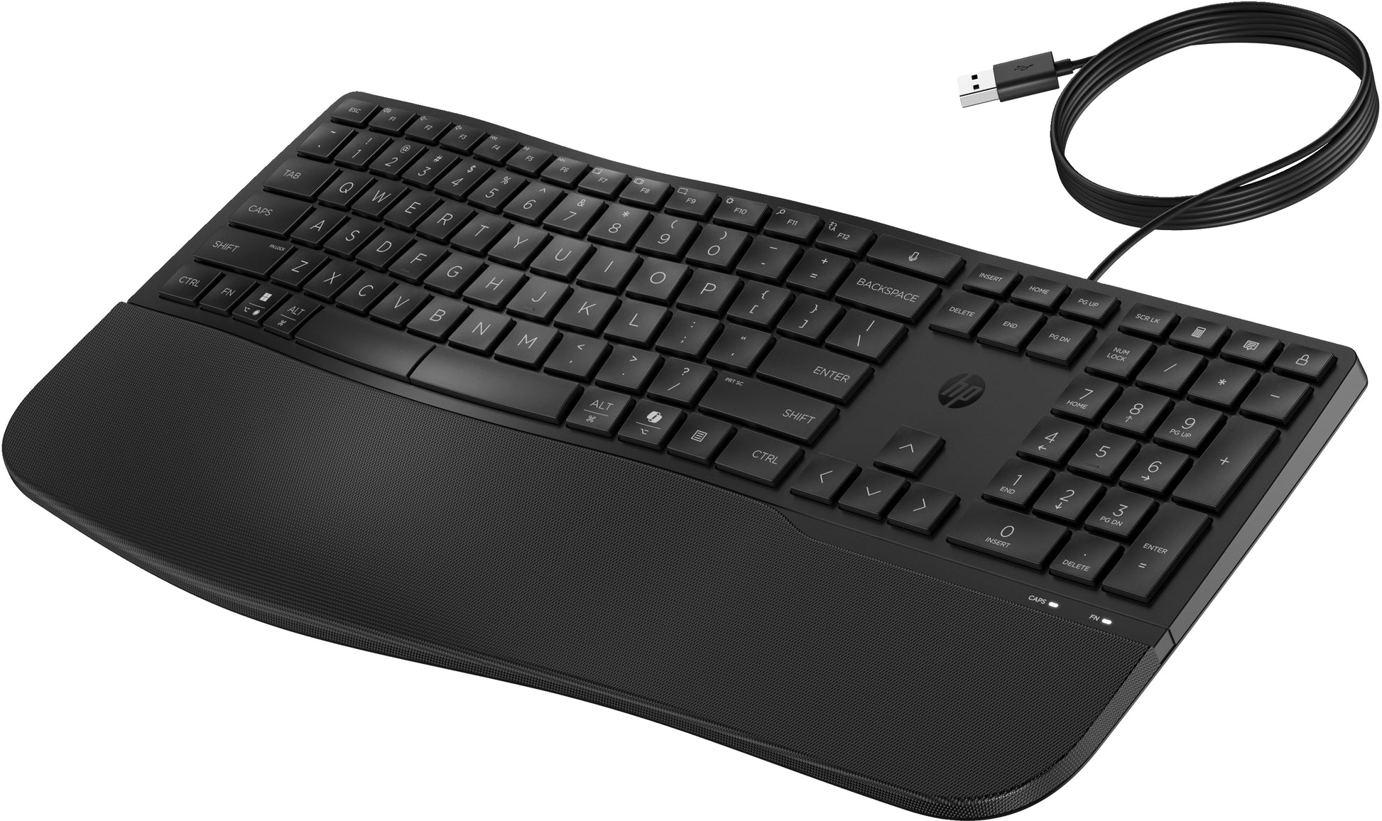 HP 485 Comfort – Tastatur – Membran, kabelgebunden, USB-A – mit Handballenauflage – Schwarz