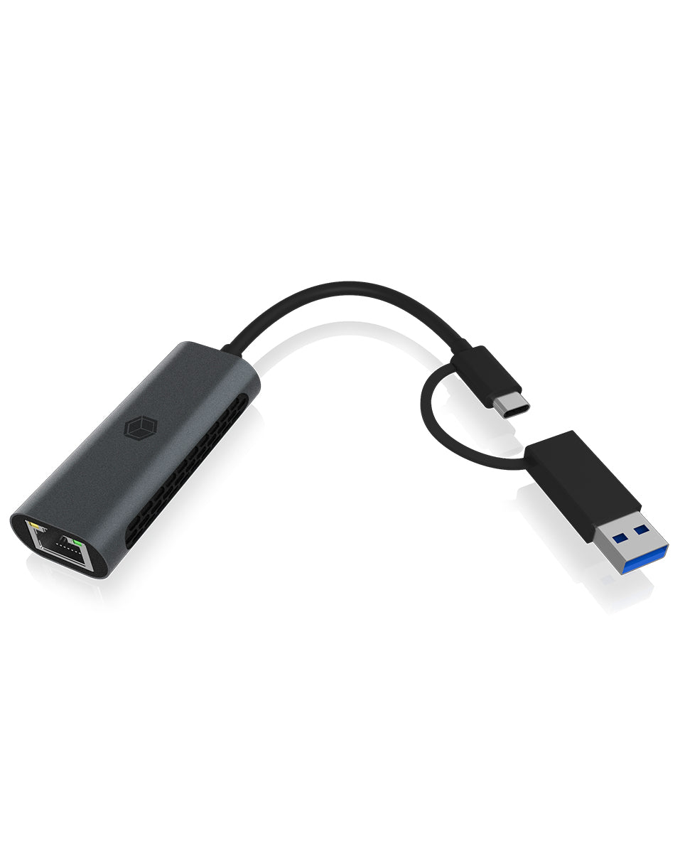 ICY BOX IB-LAN301 Netzwerkadapter USB-C/USB-A zu RJ-45 – 2,5 Gbit/s, Plug & Play, für Windows/macOS/ChromeOS