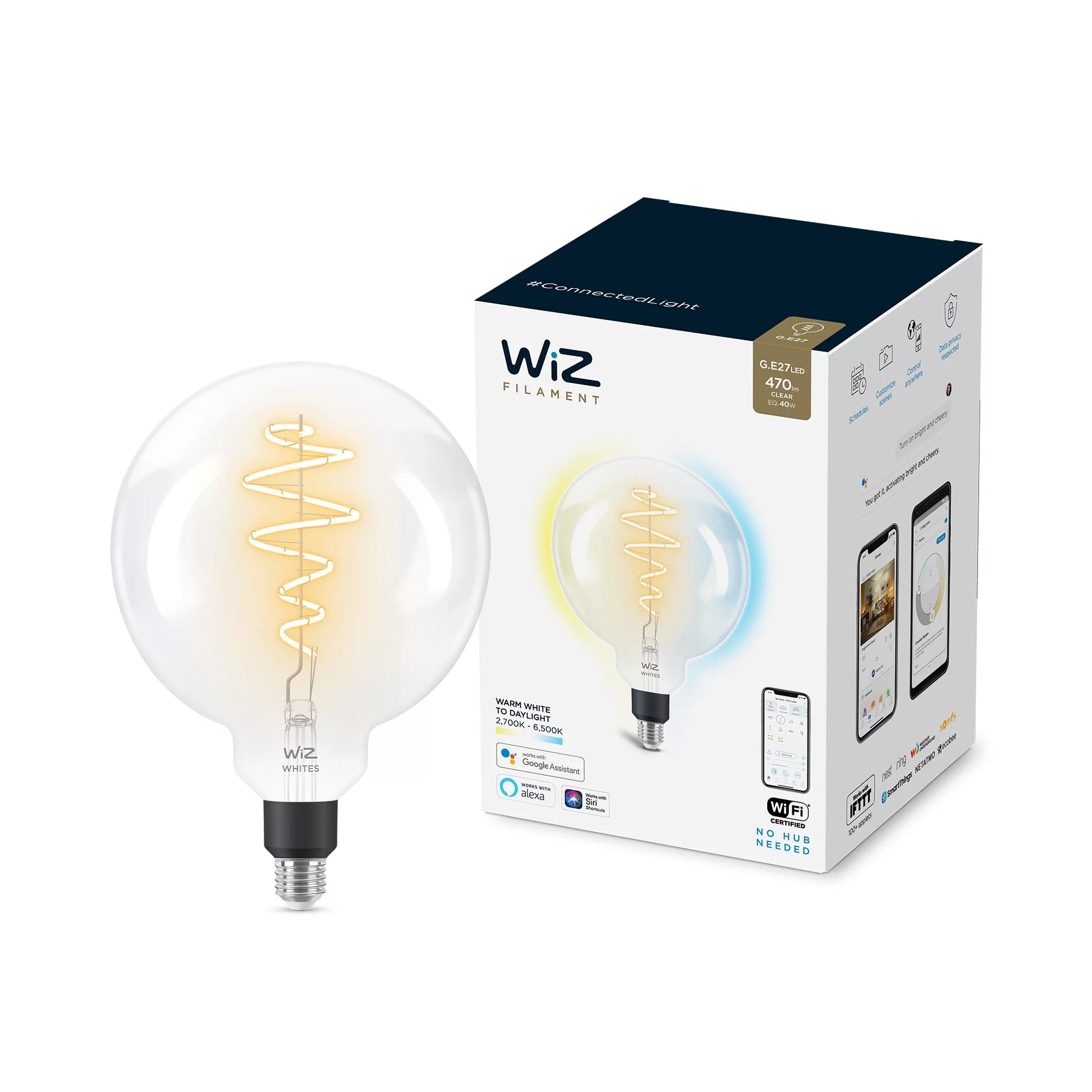 WiZ LED-Leuchtmittel G200 E27 – 6,7 W dimmbar, 470 lm, 2700–6500 K, für Matter und WLAN, klar