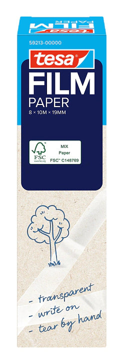 tesafilm PAPER Beschriftungs-/Abdeckband (Papier) – 19 mm × 10 m, transparent, beschriftbar, 8 Stück
