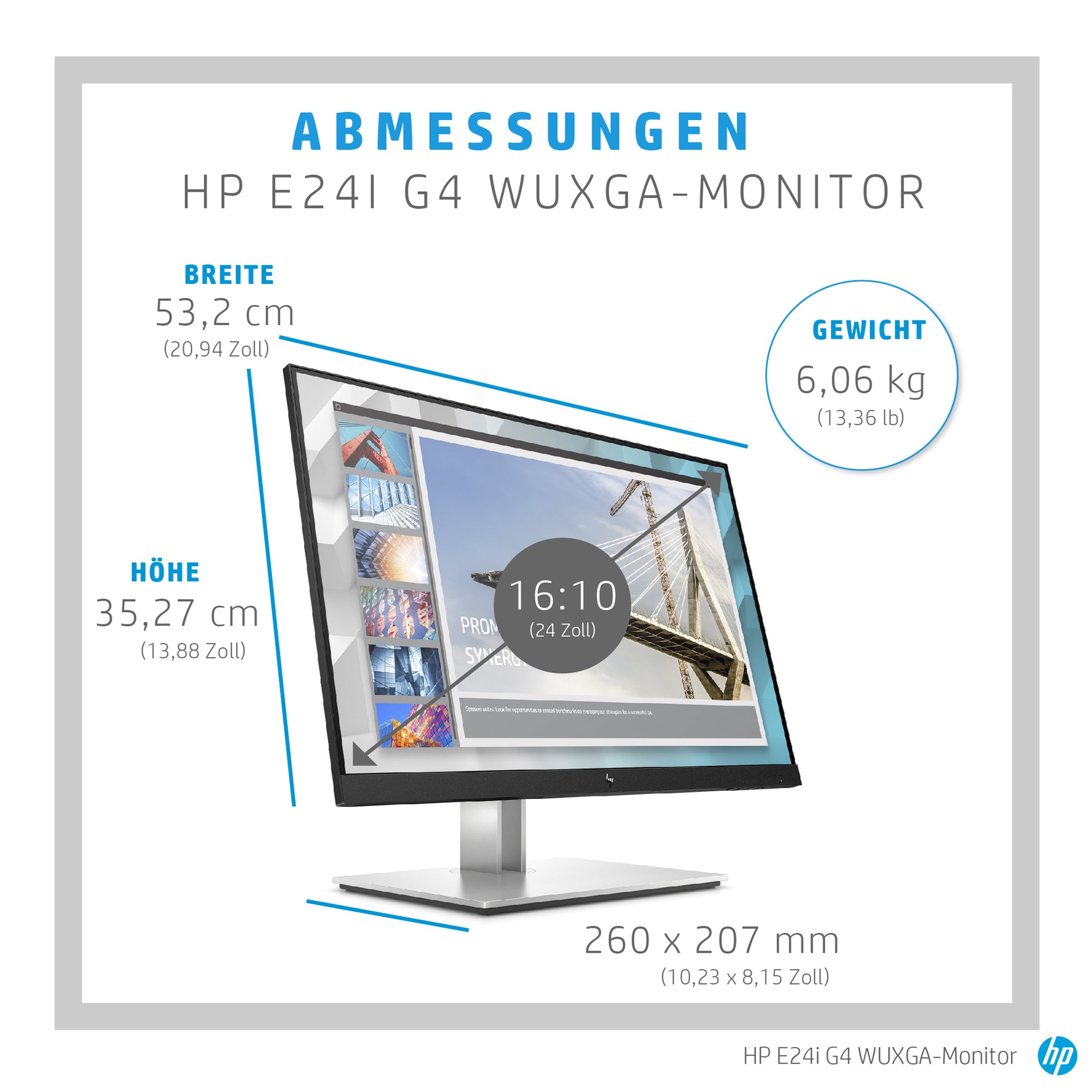 HP E24i G4 – Monitor, 24", 1920 × 1200 (WUXGA), IPS, 60 Hz, 250 cd/m², VESA 100 × 100, Schwarz