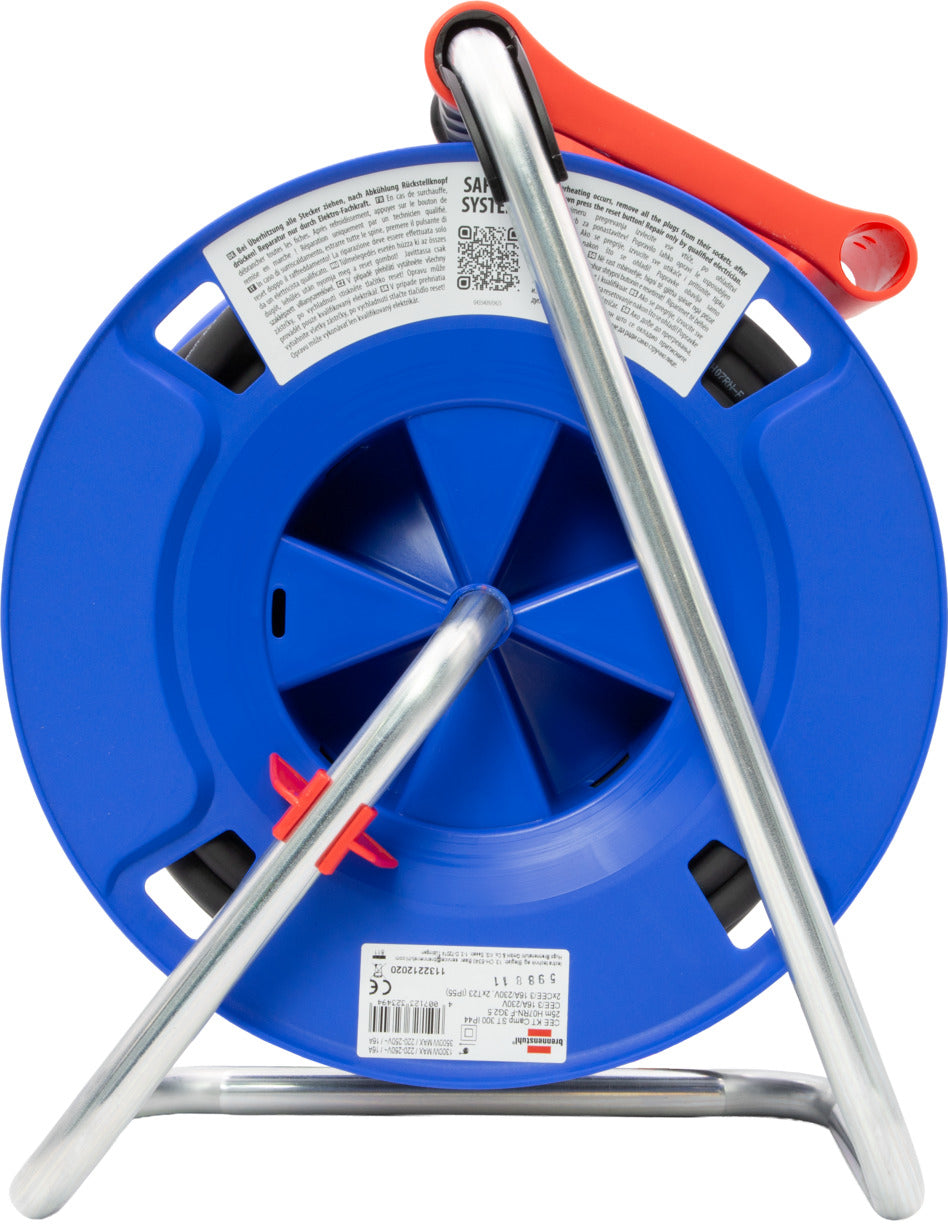 Brennenstuhl Kabelrolle, 25 m, 4×T23, IP55, 2,5 mm², Überhitzungsschutz, mit Schalter, Eingang CEE – Blau