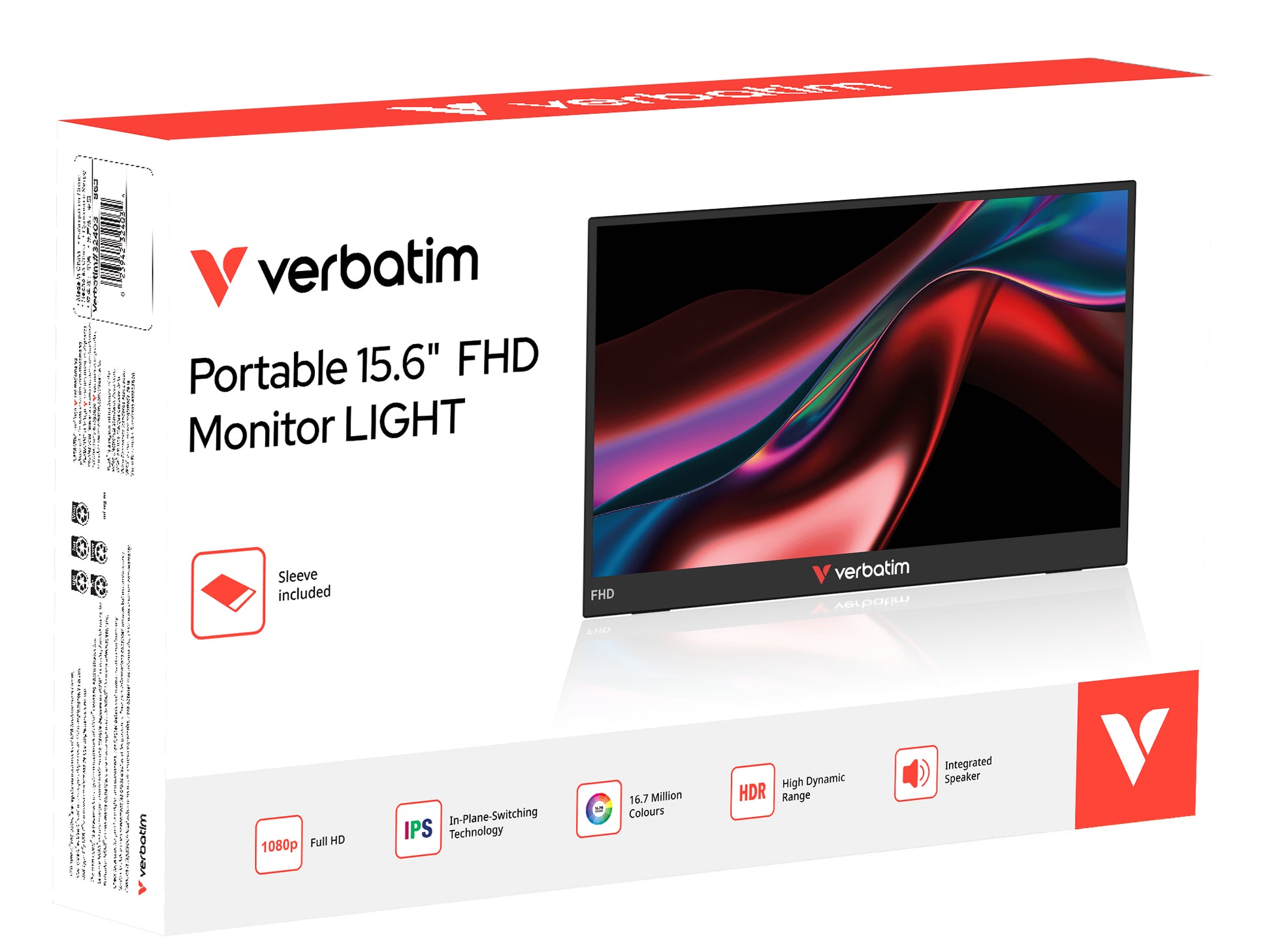 Verbatim Tragbarer Monitor 15.6 LIGHT – 15,6", 1920 × 1080 (Full HD), IPS