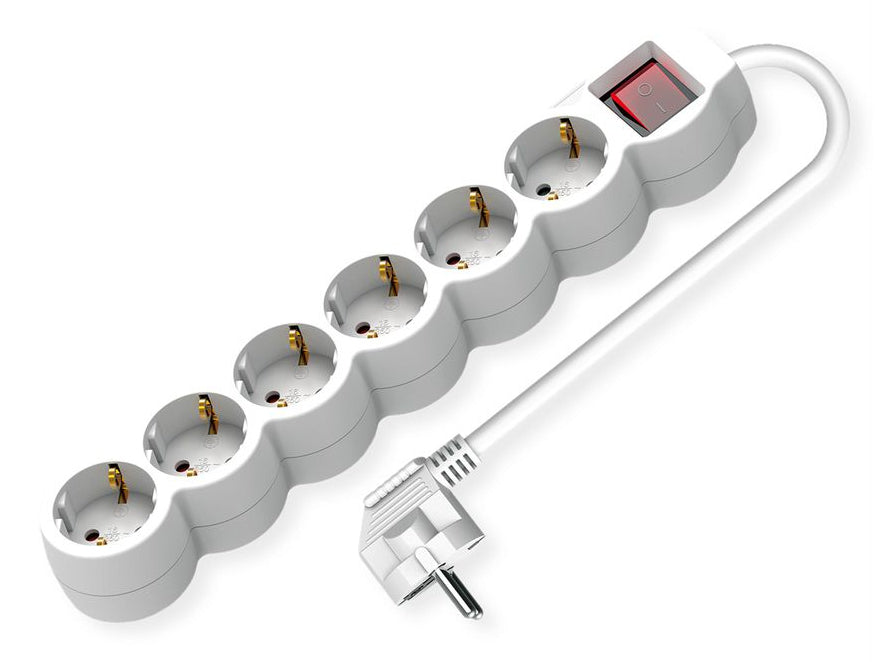 VALUE Steckdosenleiste – 6× Schuko (Typ E/F), 3 m, mit Schalter, Weiss