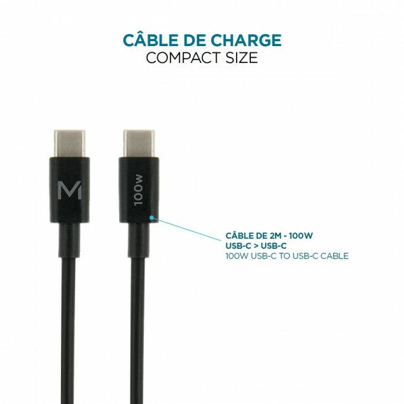 Mobilis Netzteil – 100 W, 2× USB-C + 1× USB-A, GaN, mit 2 m Kabel