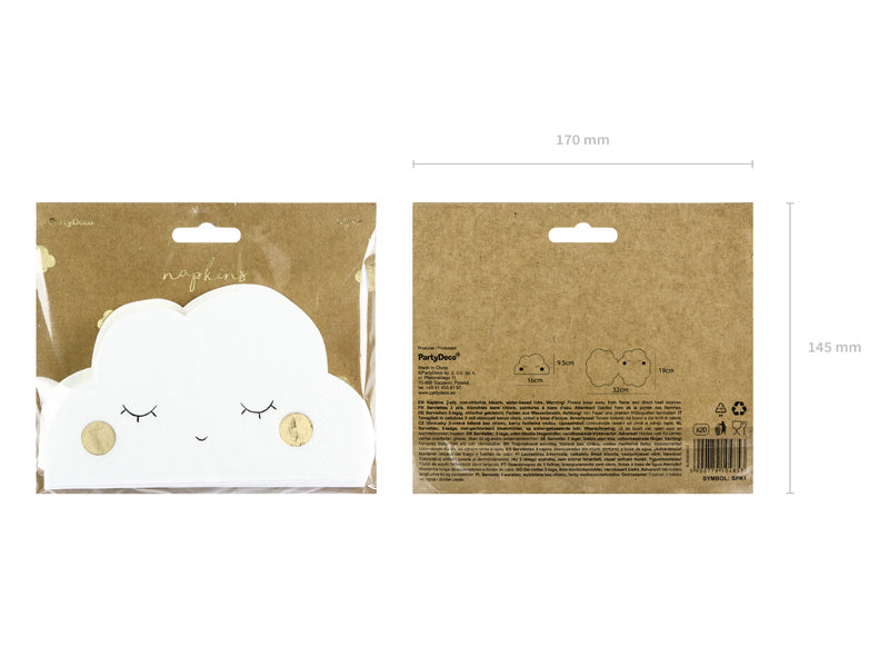 PartyDeco Servietten Wolke, Papier, 16 × 9,5 cm – 20 Stk.
