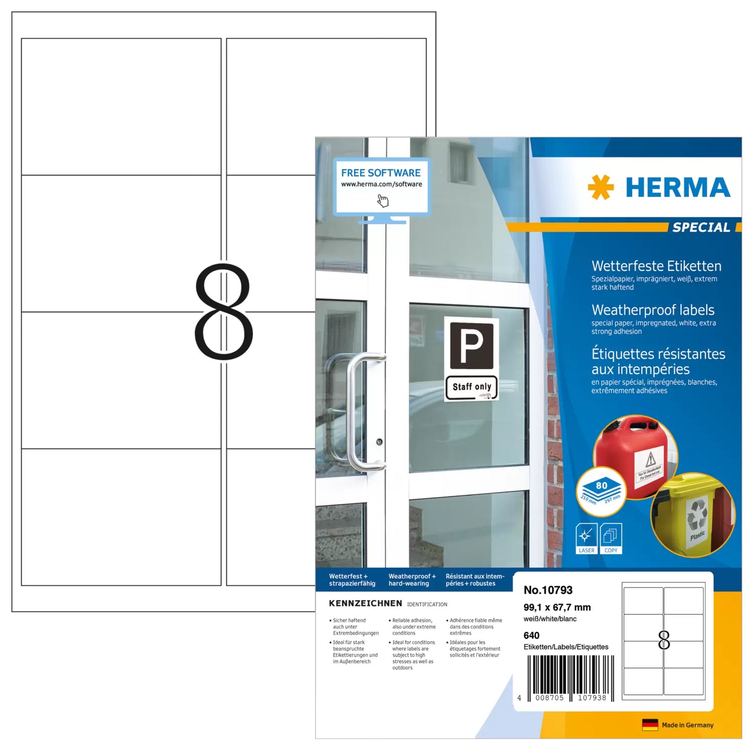 HERMA Schuletiketten – 99,1×67,7 mm, 640 Stk, 80 Bogen, Papier, permanent haftend