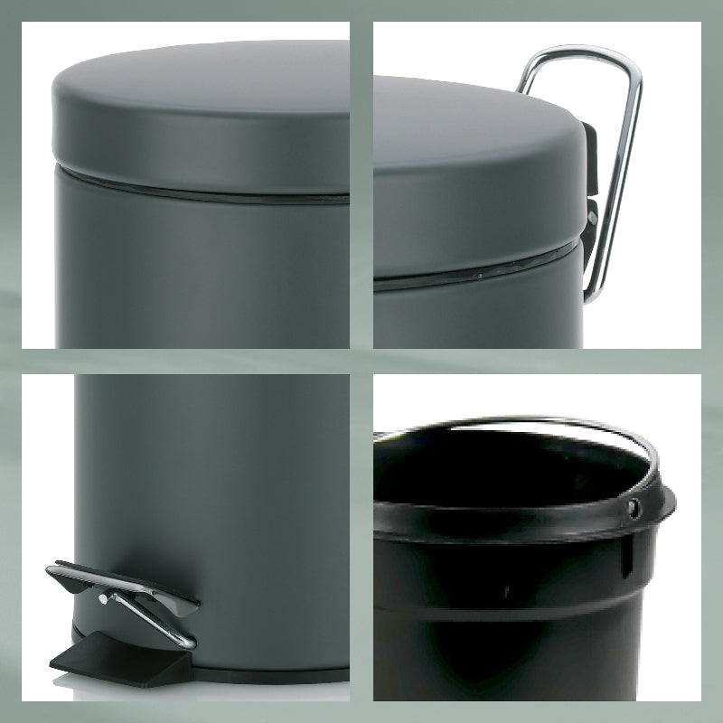 Kela Tisch-Abfallbehälter Monaco – 3 l – mit Deckel – Metall, dunkelgrau – Ø 170 × H 260 mm