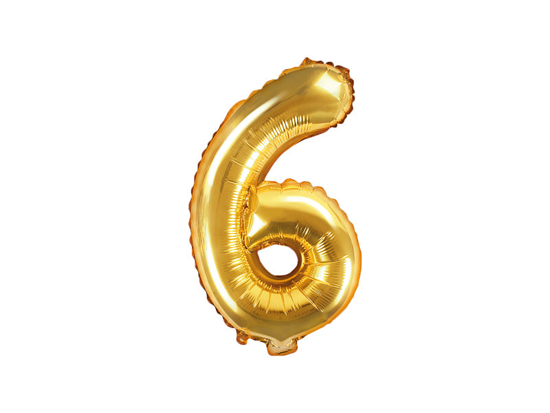 PartyDeco Folienballon Zahl 6 – Gold – 35 cm – Folie – 1 Stk