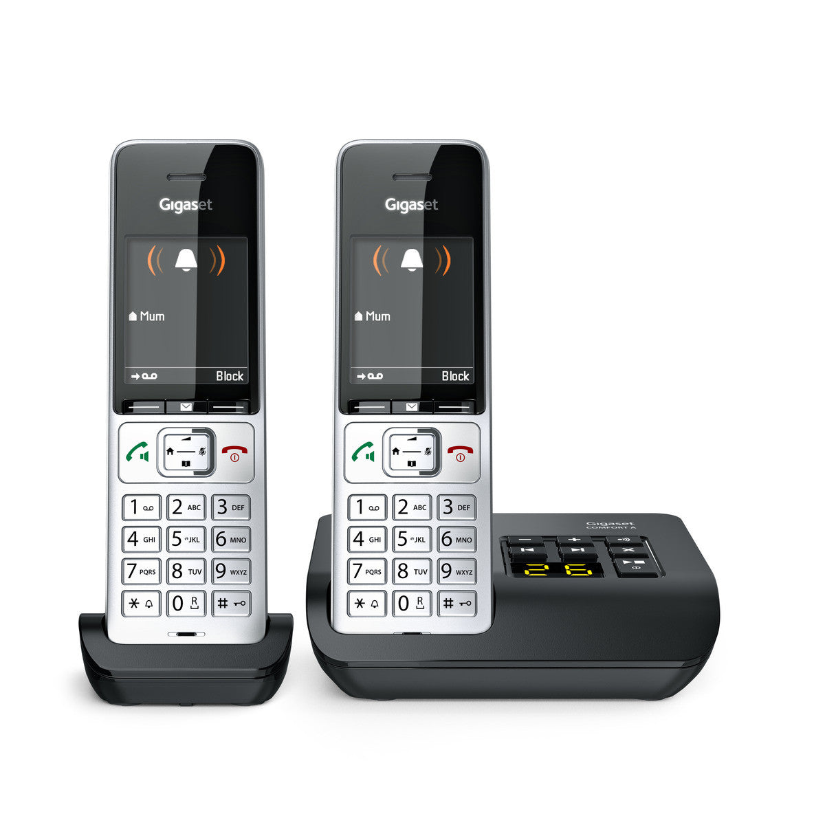 Gigaset Comfort 500 A Duo – mit Anrufbeantworter, inkl. 2 Mobilteile, Schwarz/Silber