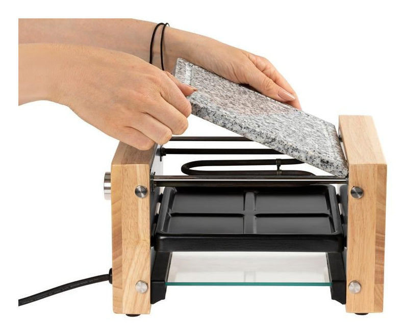 Furber. Furber Raclette-Grill Festa – 4 Personen, Steinplatte, 650 W – Schwarz/Marmor/Holz