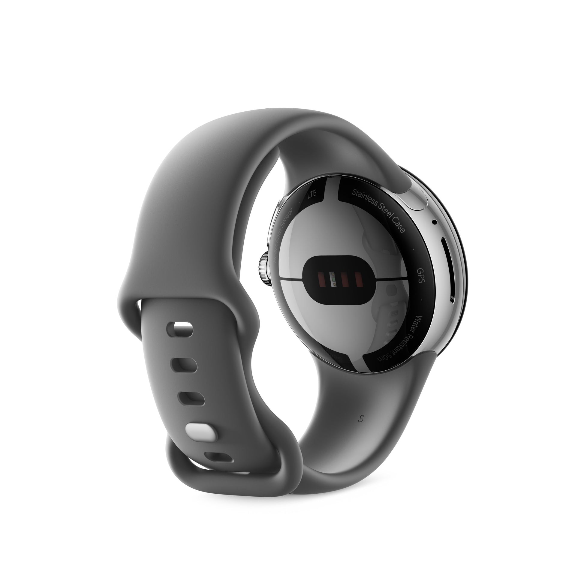 Google Pixel Watch – Smartwatch – 41 mm, GPS, AMOLED, Gorilla Glass 5, 5 ATM, Silber/Charcoal, Bandgrösse S/L
