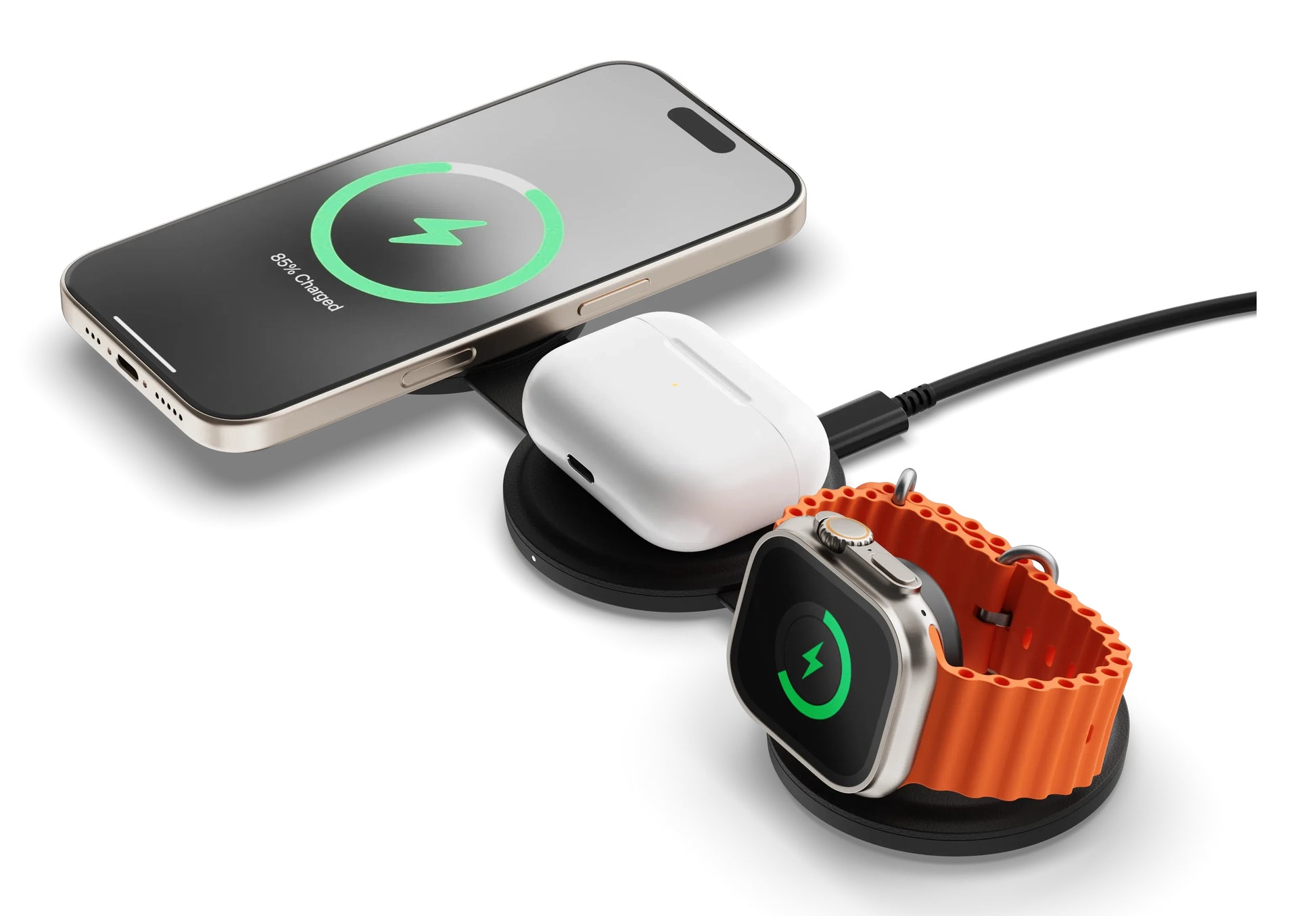 Satechi 3-in-1 Ladeständer – MagSafe-kompatibel – 15 W – für Smartphone/Smartwatch/Kopfhörer – Schwarz