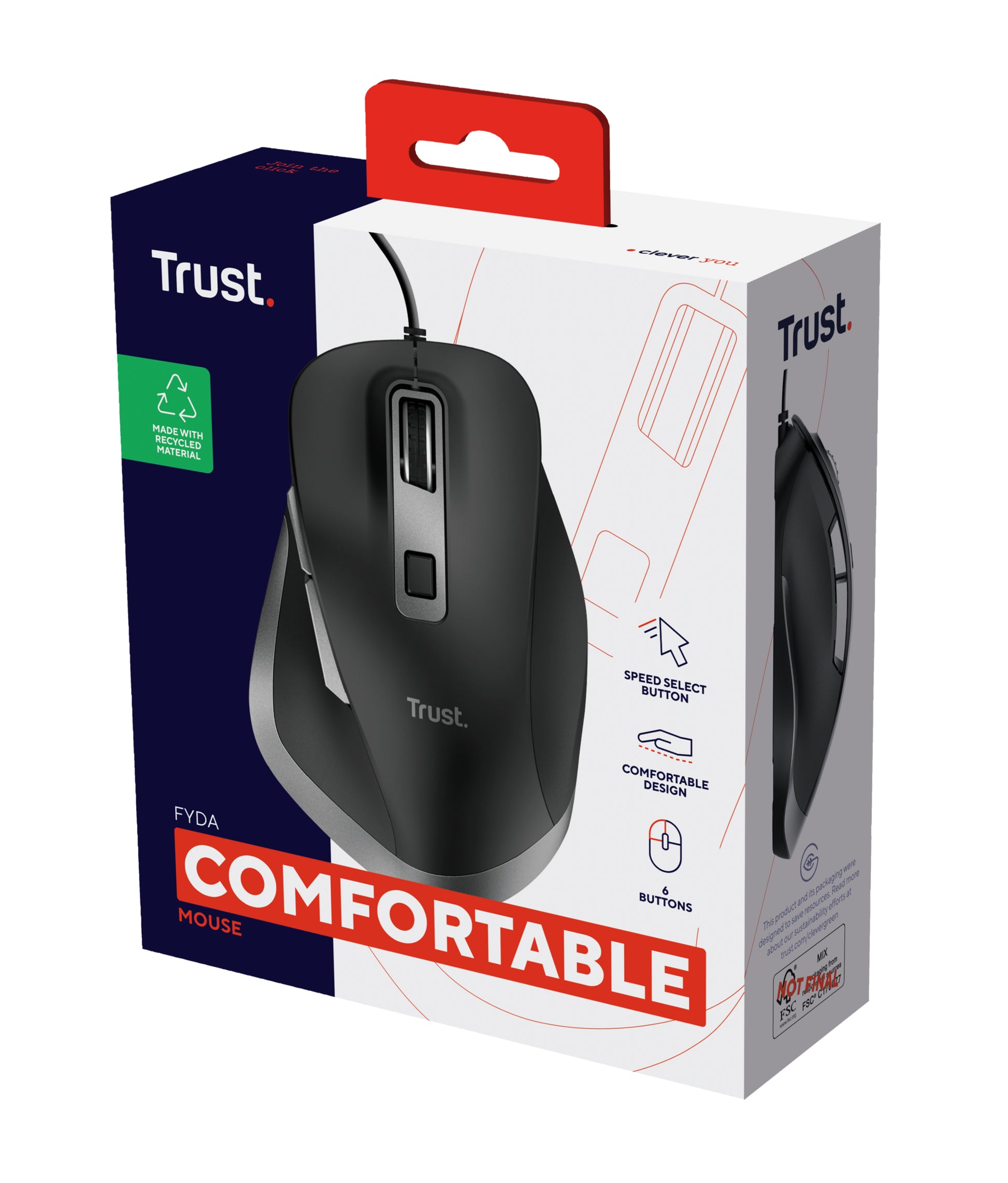Trust Fyda Eco – Maus – Kabelgebunden (USB‑A), rechts, Schwarz