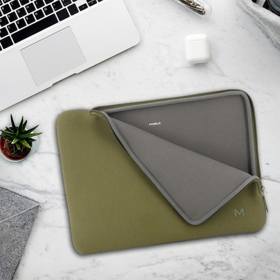 Mobilis Notebook-Tasche für Notebooks bis 14,2" – Neopren, kratz- und schockresistent – Khaki/Grau