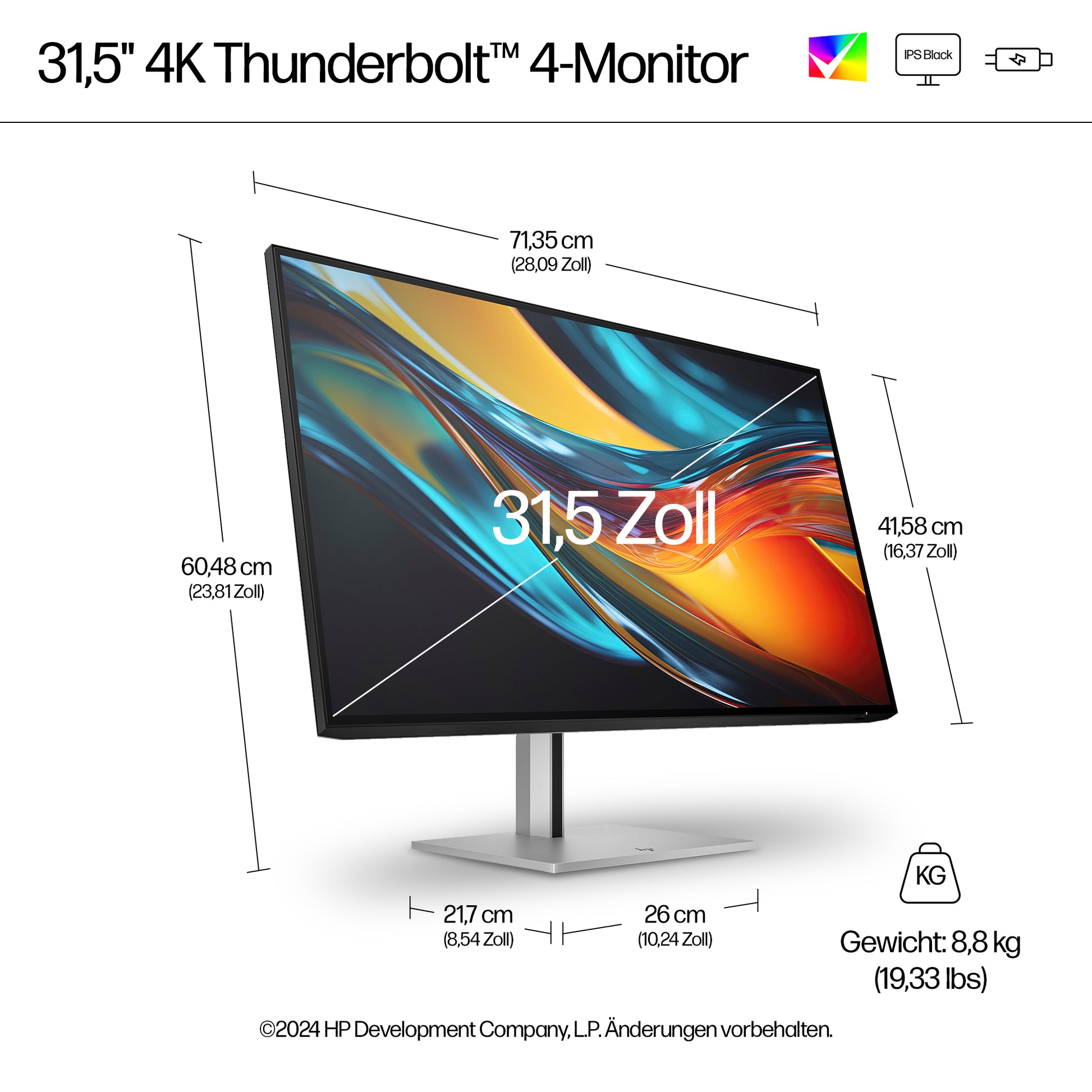HP 732PK – Monitor, 31,5" 3840 × 2160 (UHD 4K), IPS, 400 cd/m², HDMI, DisplayPort, USB