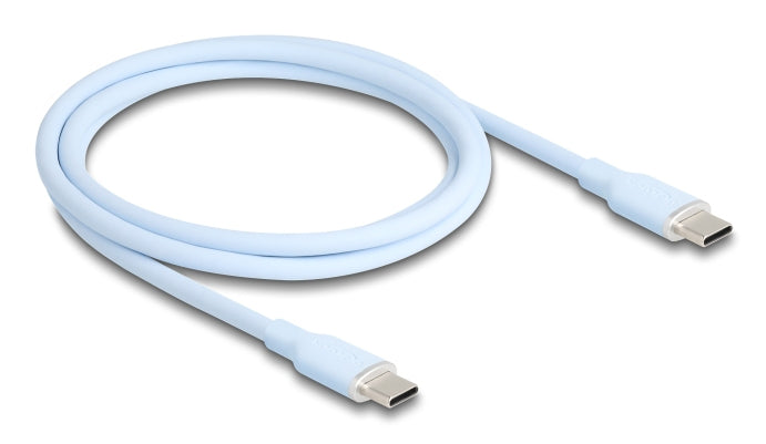 DeLOCK USB-C auf USB-C Kabel – USB 2.0 (480 Mbit/s) – 1 m – PD 60 W – Silikon, Goldstecker – Blau