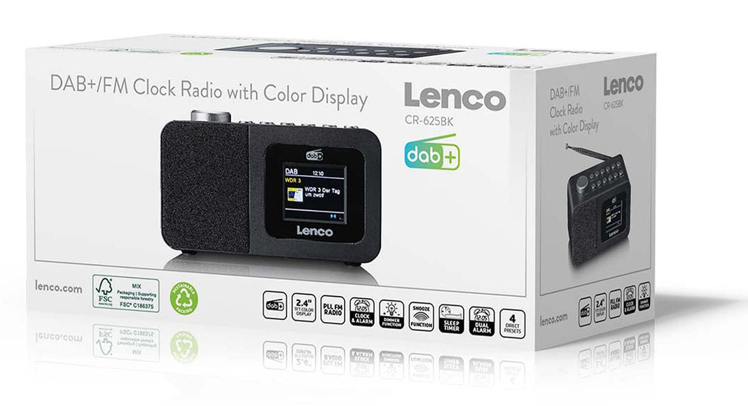 Lenco CR-625BK – DAB+/FM Radiowecker, Bluetooth, Qi-Laden – Schwarz