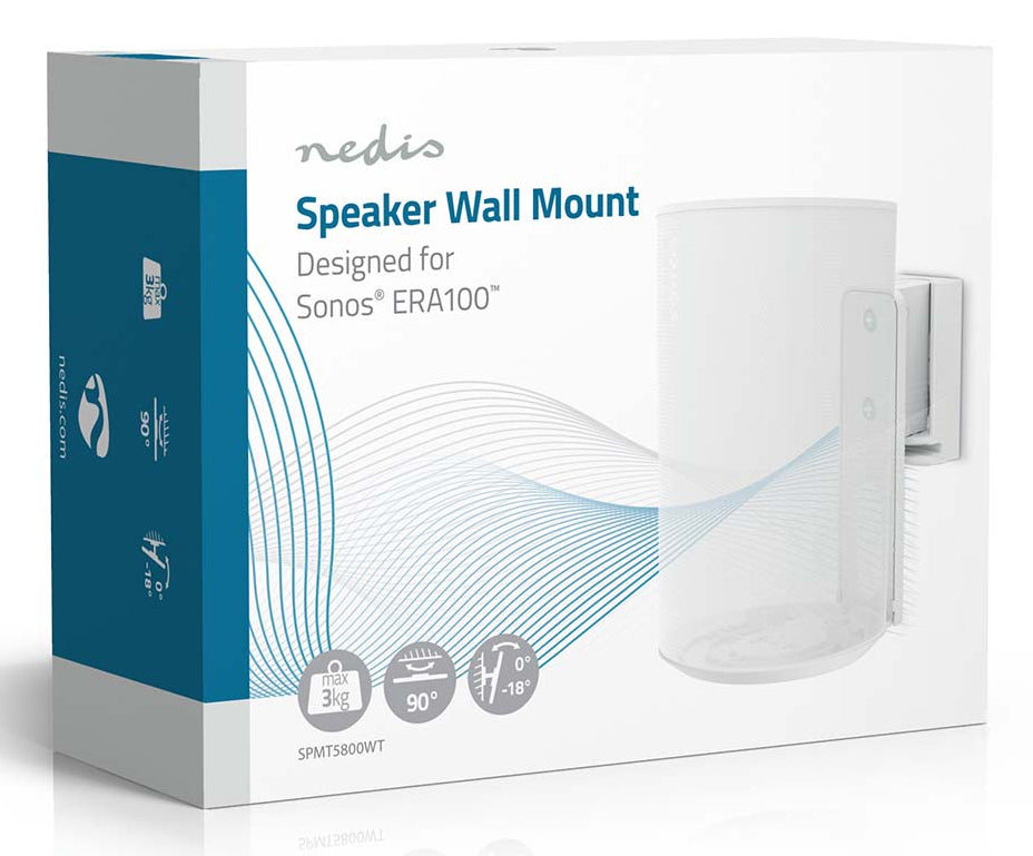 Nedis SPMT5800WT – Wandhalterung für Sonos Era 100 – drehbar −45°/+45°, neigbar 0°–18° – 3 kg – Weiss