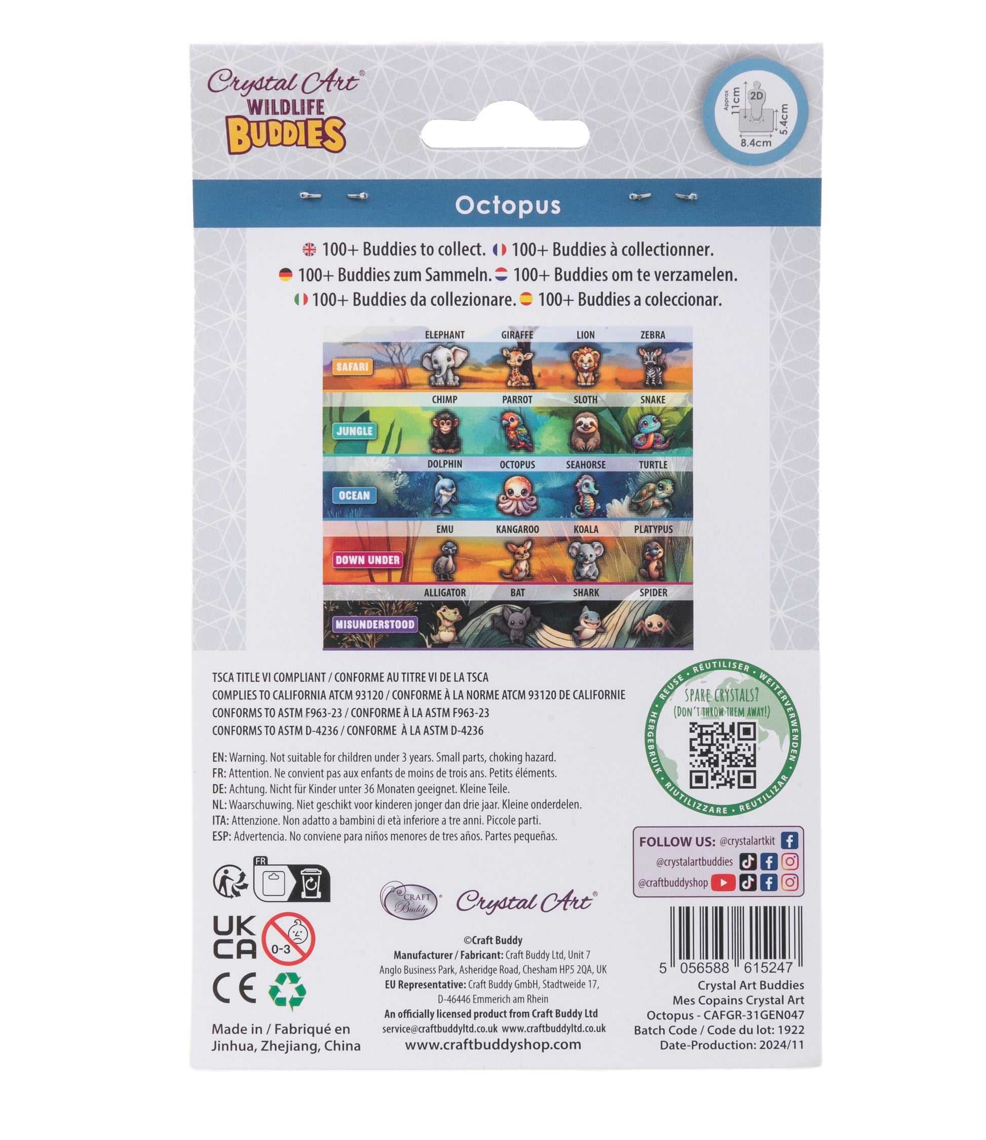 CRAFT Buddy Crystal Art Buddy – Bastelset – Oktopus – 11 cm – ab 6 Jahren