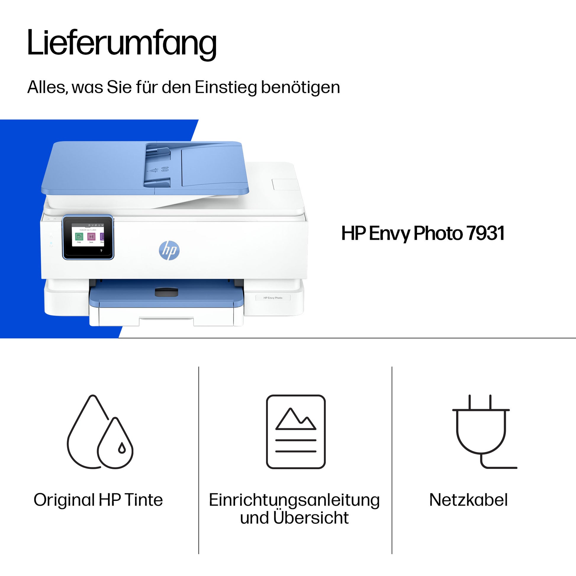HP Envy Photo 7931 – Farbtintenstrahl-Multifunktionsdrucker, A4, 3-in-1, Duplex, ADF, WLAN, AirPrint, Mopria