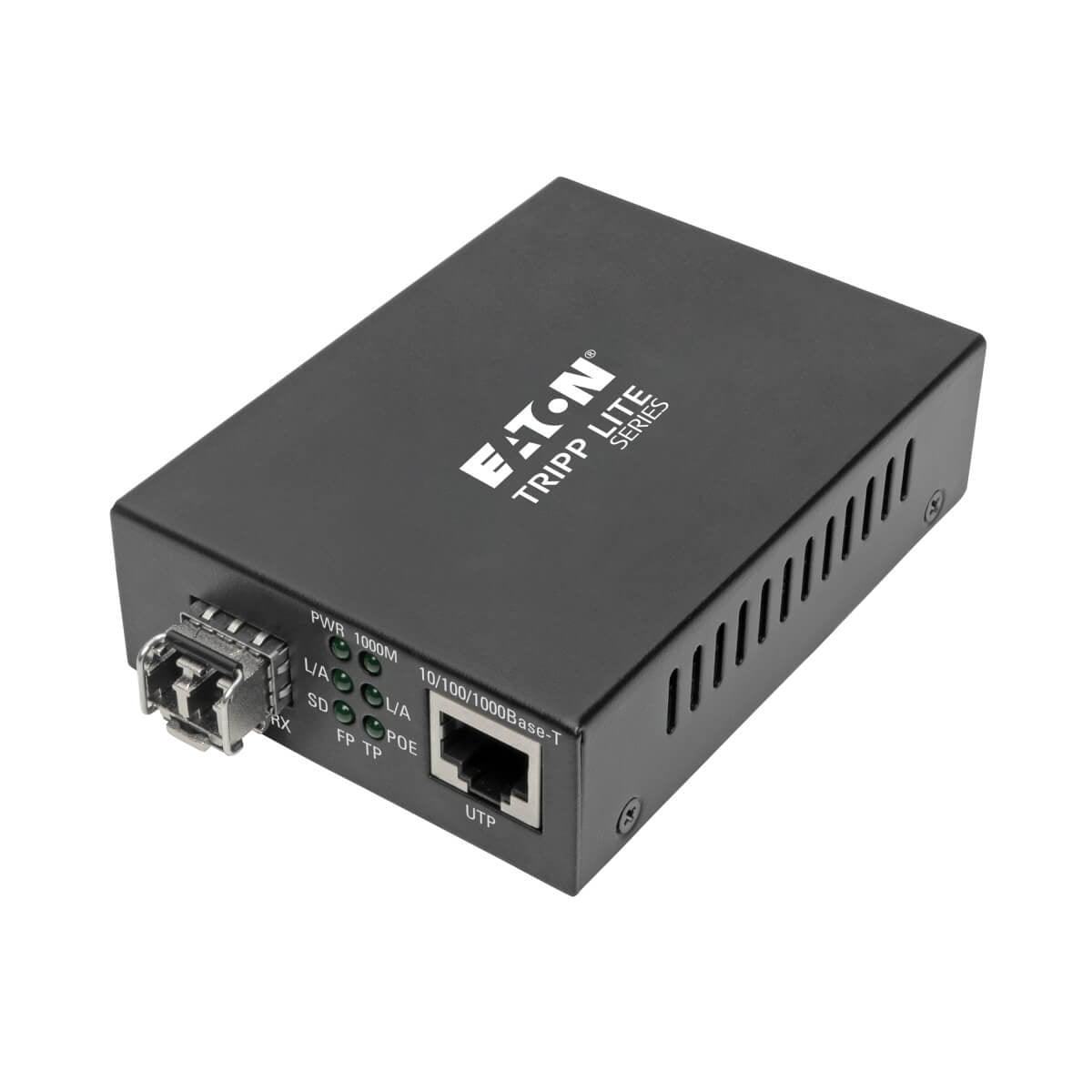 Tripp Lite N785-INT-PLCMM1 Medienkonverter LC zu RJ-45 – 1 Gbit/s, Multimode 850 nm, 550 m, PoE+ – Schwarz