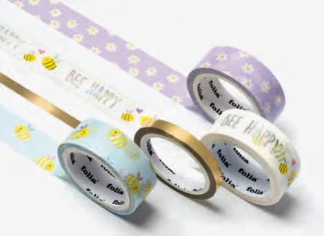Folia Washi-Tape-Set – sortiert – 5 mm × 5 m, 15 mm × 5 m – 4 Rollen