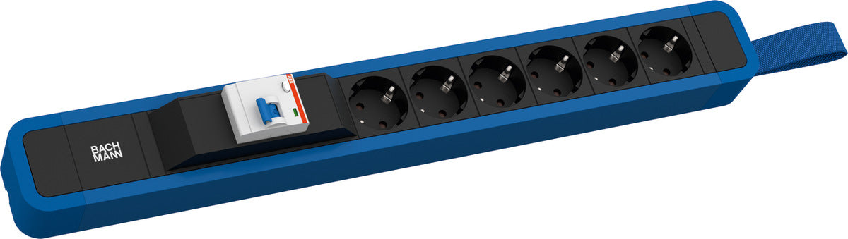 Bachmann PRIMO 2 Steckdosenleiste – 6× Schuko (Typ E/F), 2 m, ohne Schalter, blau