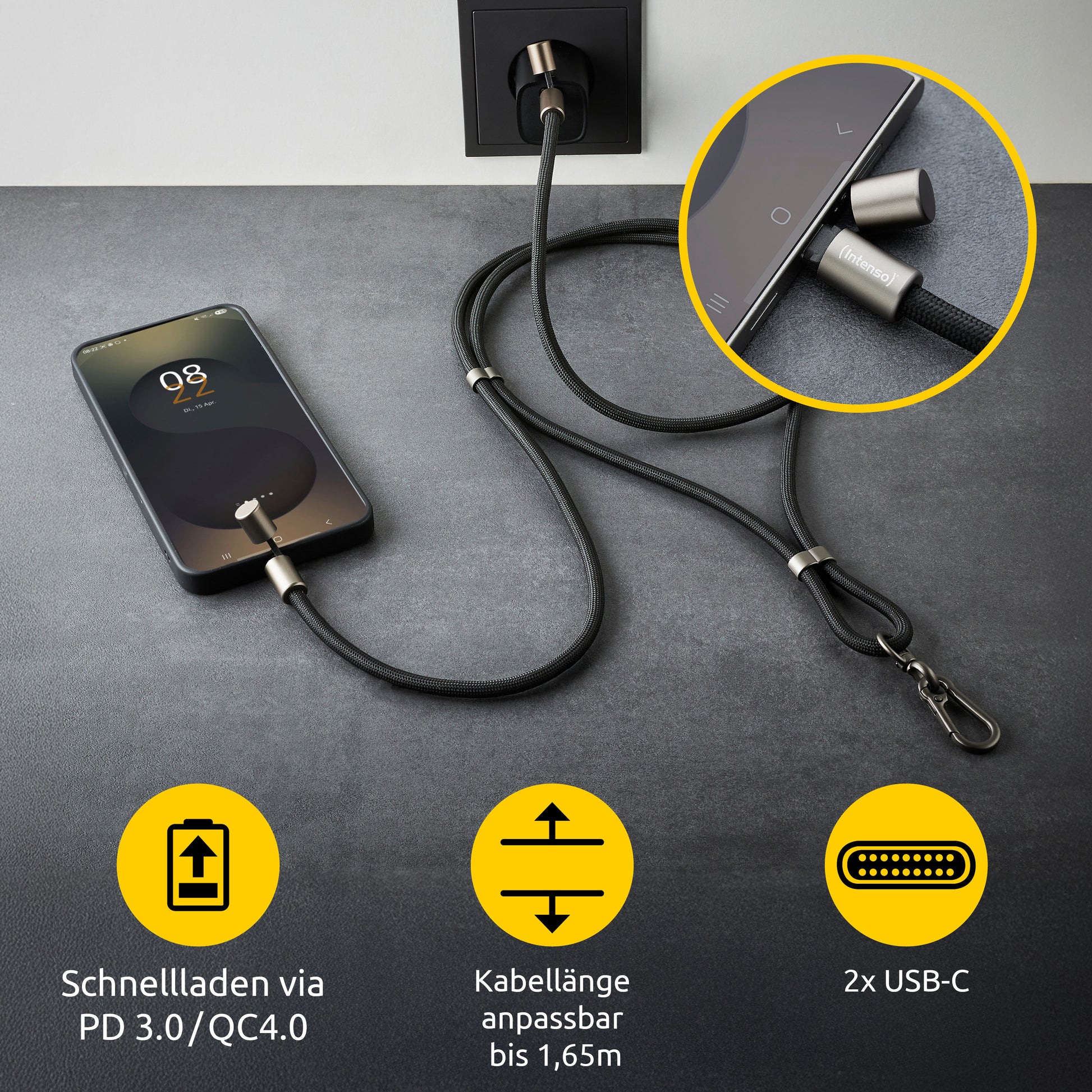Intenso Daten- & Ladekabel – USB-C auf USB-C 1,65 m, PD 60 W, geflochten – für USB-C Geräte