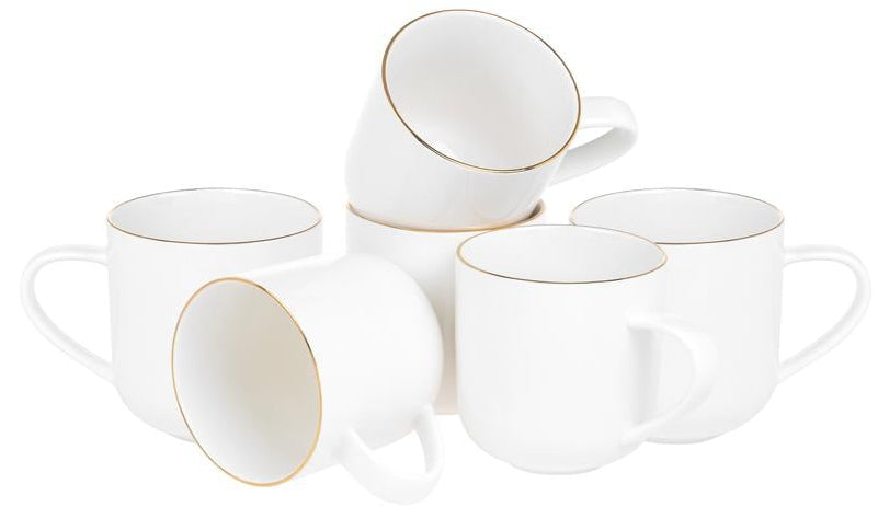 Furber. Furber Kaffeetasse 6er Set – 400 ml, Ø 9 cm, Knochenporzellan, Weiss, spülmaschinenfest