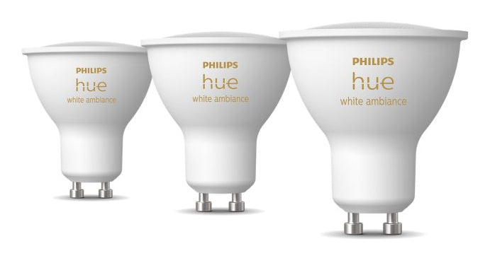 Philips Hue LED-Leuchtmittel GU10 3er-Pack – 4,2 W dimmbar, 400 lm, 2200–6500 K, für Bluetooth/Zigbee