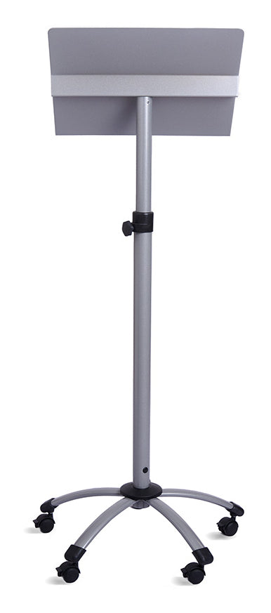 Rocada Höhenverstellbares Rednerpult 105–145 cm – mit Rollen (5) – Stahl, Silber
