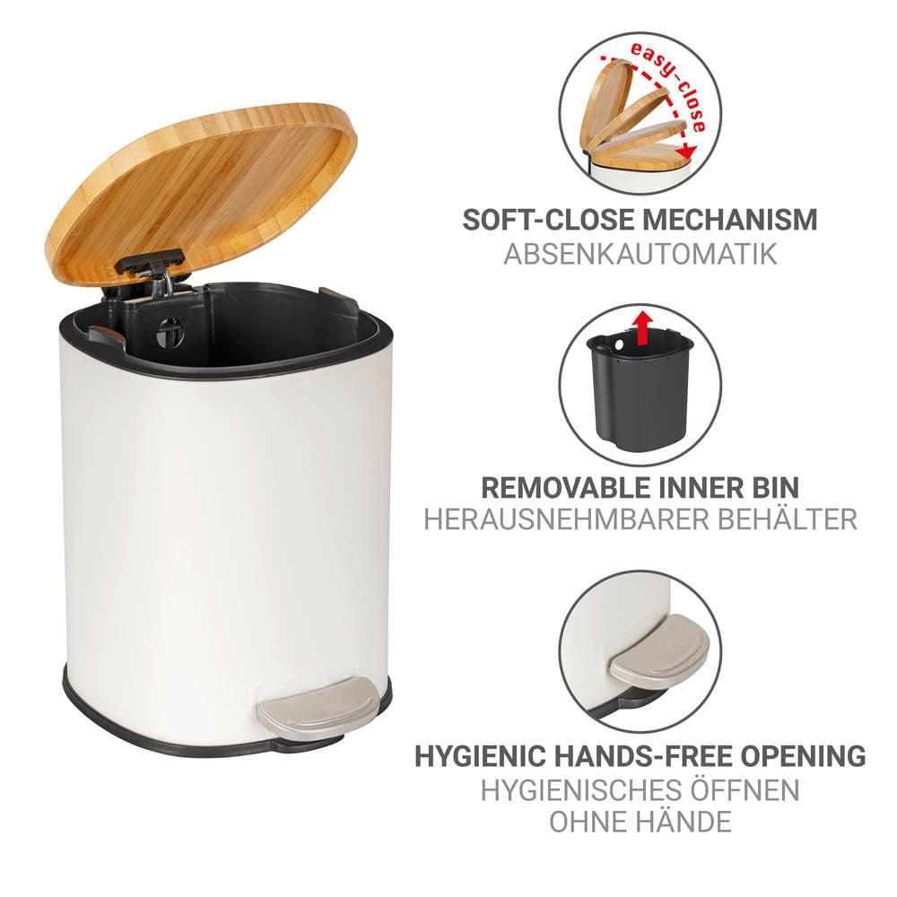 WENKO Treteimer Fianema – 3 l – Stahl, rund – weiss