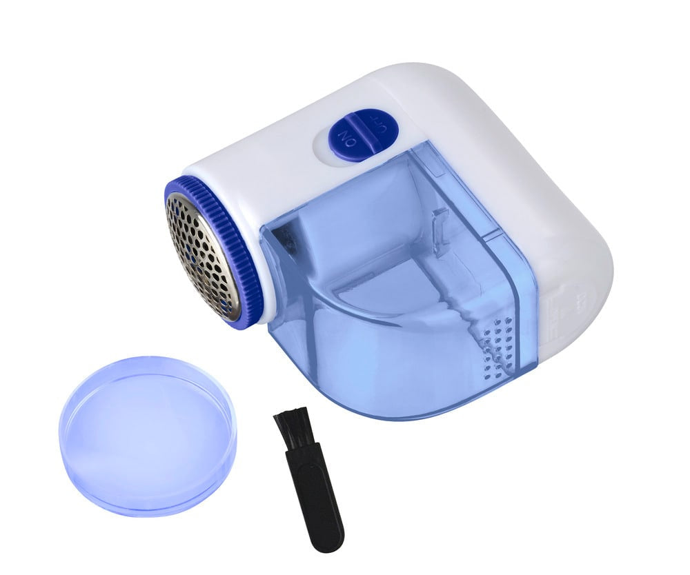WENKO Mini Fusselrasierer – Kunststoff, Edelstahlmesser – Blau/Weiss – 7,5 × 4,0 × 7,5 cm