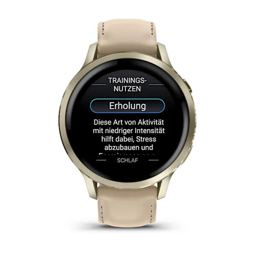 Garmin Venu 4 41 mm GPS – Edelstahl Gold, Sportarmband, Sand, 50 m