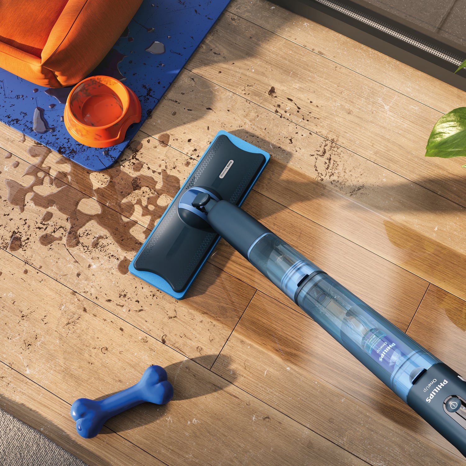 Philips Elektrischer Wischmopp OneUp 5000 Serie – 0,281 l Frischwassertank – 35,0 cm Arbeitsbreite – Blau