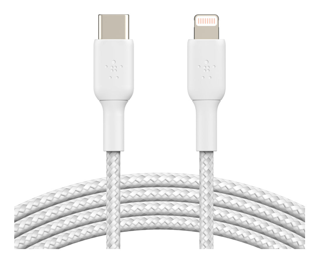 Belkin USB-C auf Lightning Kabel, 2 m, Weiss, geflochten (Nylon)