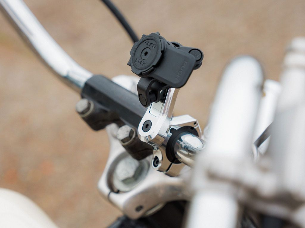 Quad Lock Motorrad-Lenkerhalterung, Klemmhalterung, 360° drehbar – für Quad Lock Cases – Chrom, Aluminium