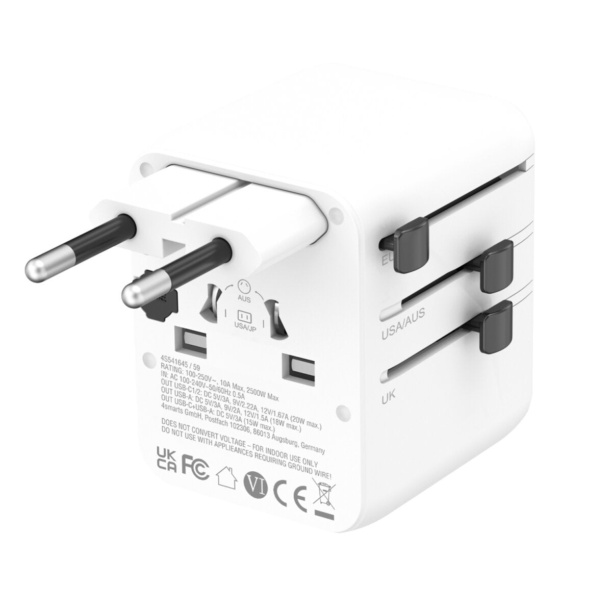 4smarts Nomad Weltreiseadapter GaN 20 W – 4×230 V, USB-C×2, USB-A×1 – Weiss
