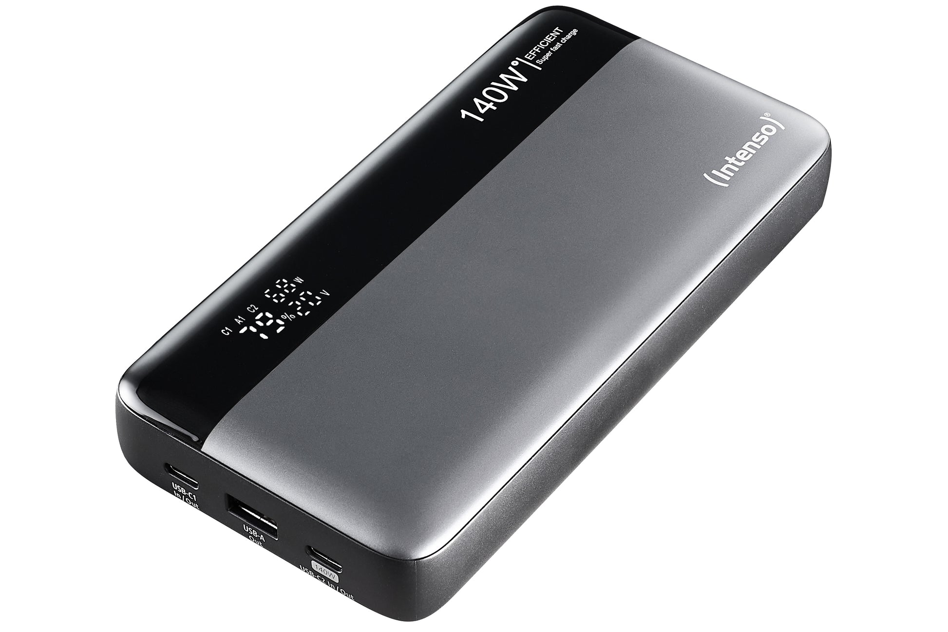 Intenso Powerbank 25'000 mAh – 140 W PD, 2× USB-C, 1× USB-A, grau/schwarz