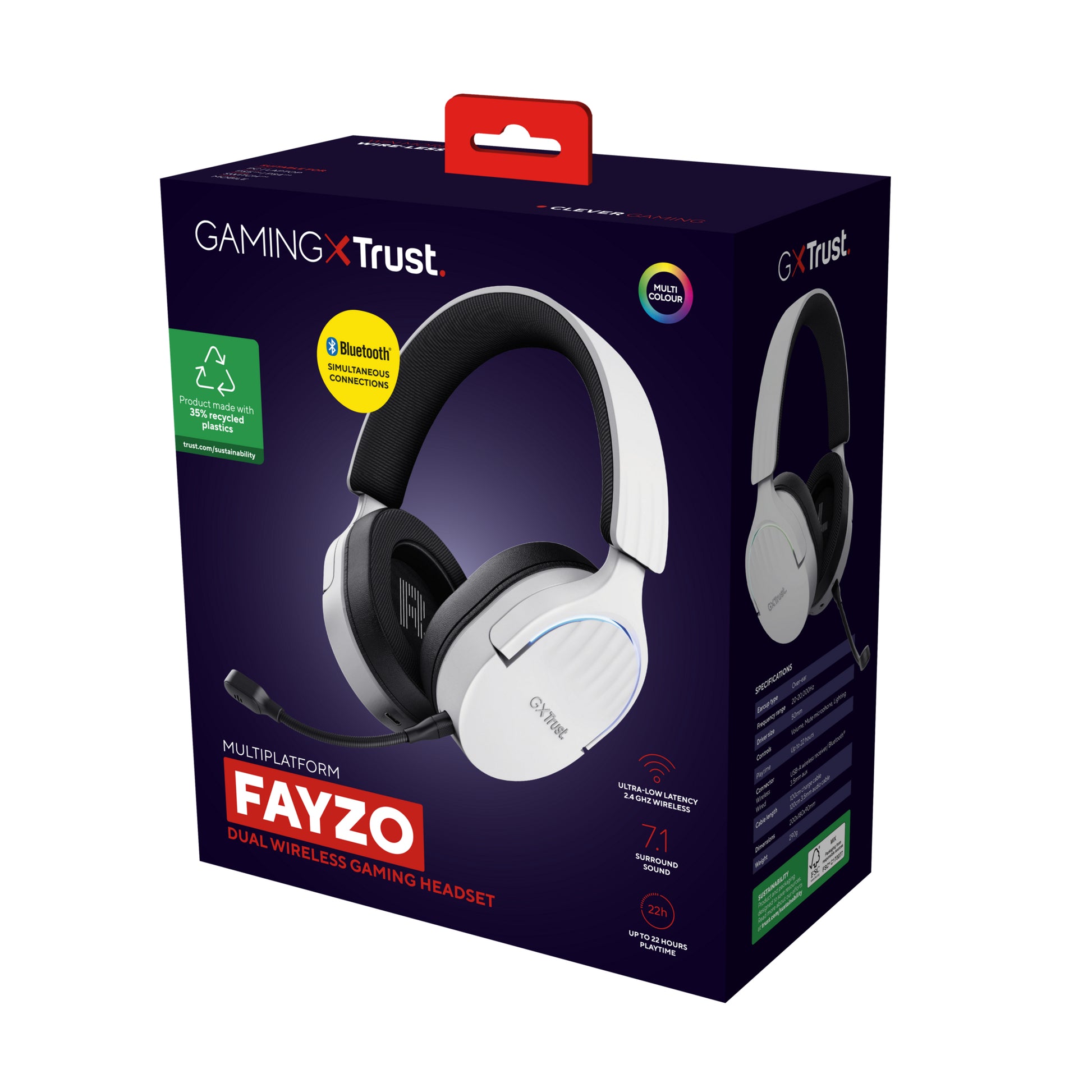 Trust GXT 491W FAYZO – Gaming-Headset – Kabelgebunden, abnehmbares Mikrofon, Surround-Sound – Weiss