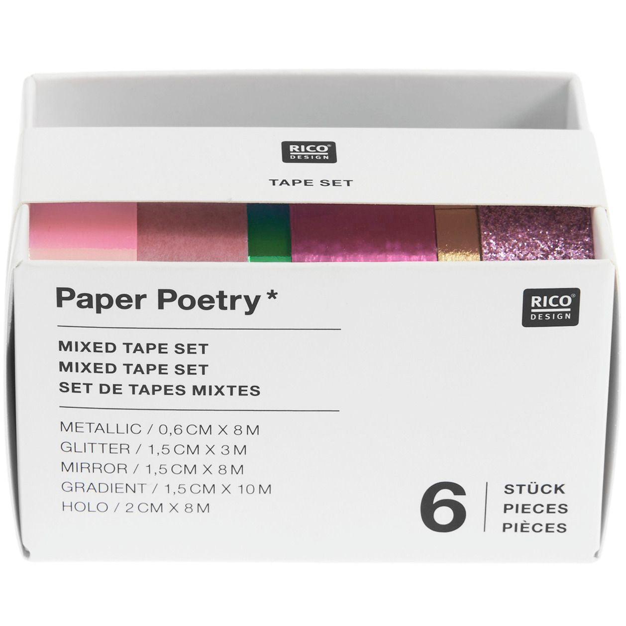 Rico Design Washi Tape Set – mehrfarbig, Papier, holografisch, wiederablösbar, 6 Rollen