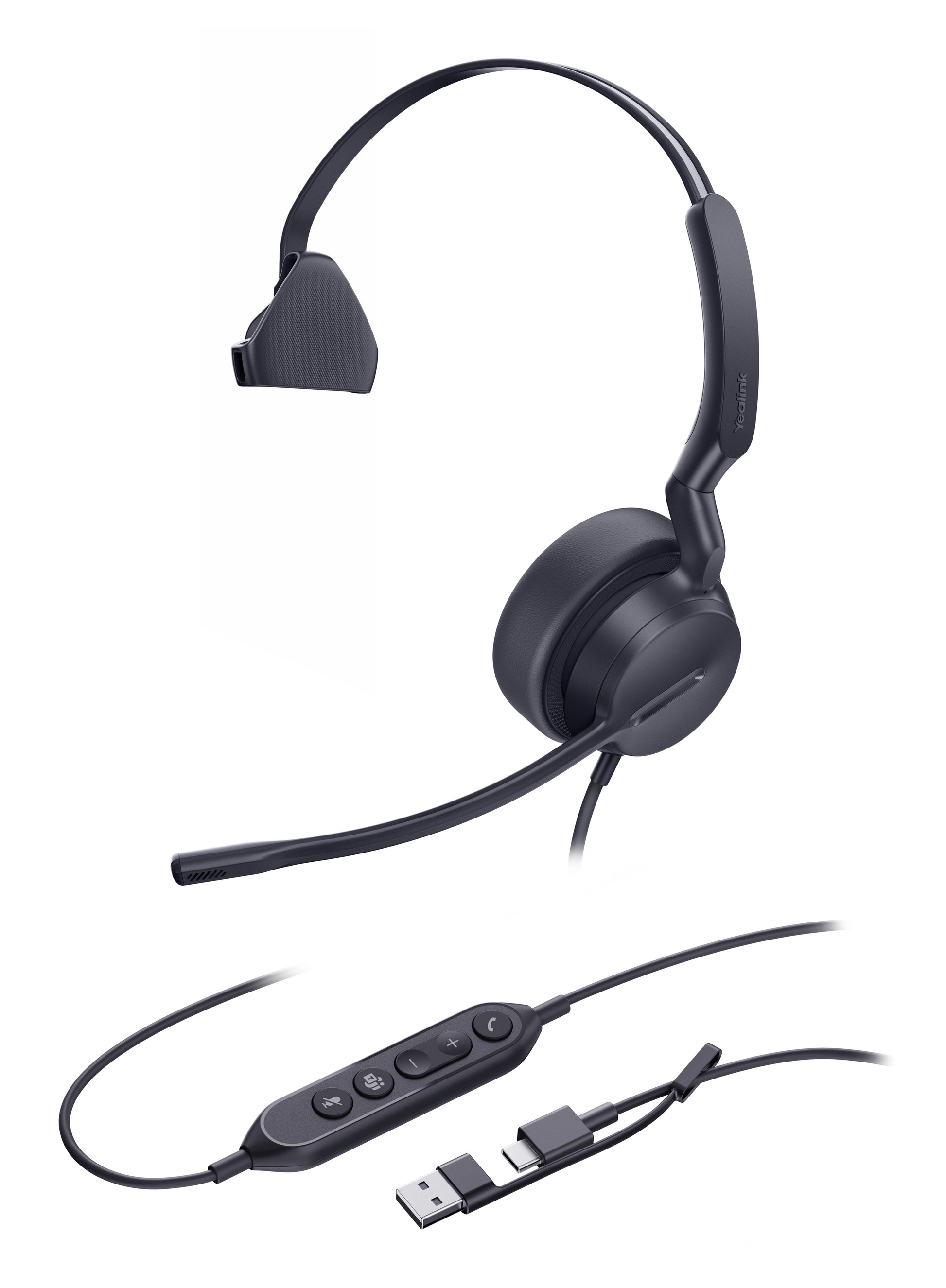 Yealink UH42 Mono Office-Headset – On-Ear, Mono, Kabel (USB-C/USB-A), MS Teams zertifiziert, Schwarz