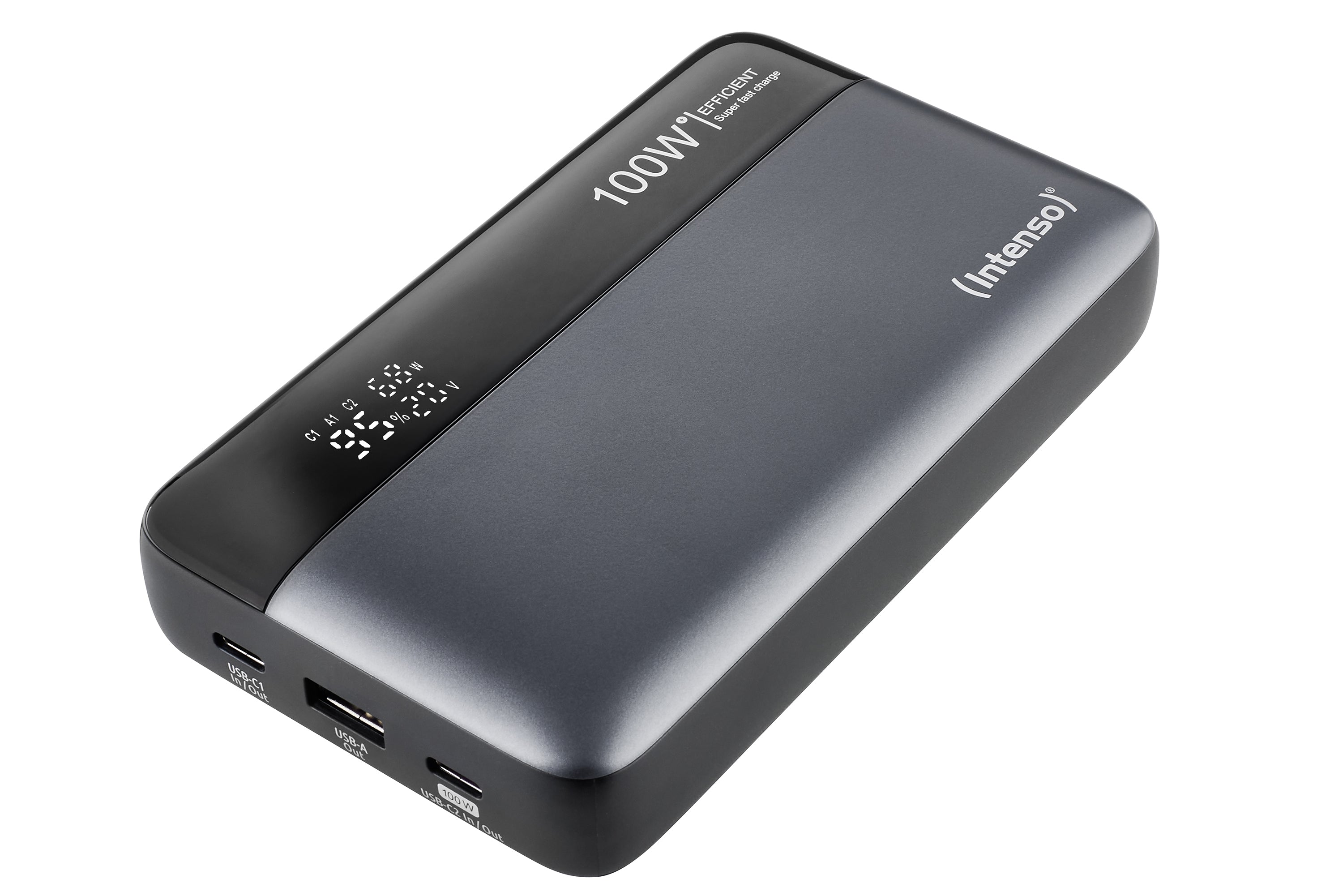 Intenso HE20000 MagSafe Powerbank 20'000 mAh – 100 W PD, 2× USB-C, 1× USB-A, schwarz/grau