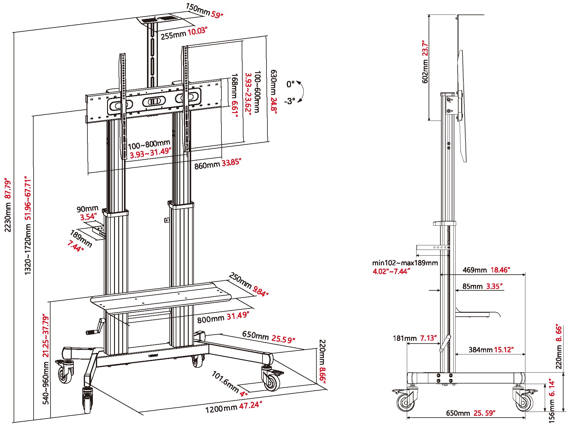Vision TV-Wagen – Vollbeweglich – 55–100" – VESA 200×200–800×600 – bis 90 kg – VFM-F27