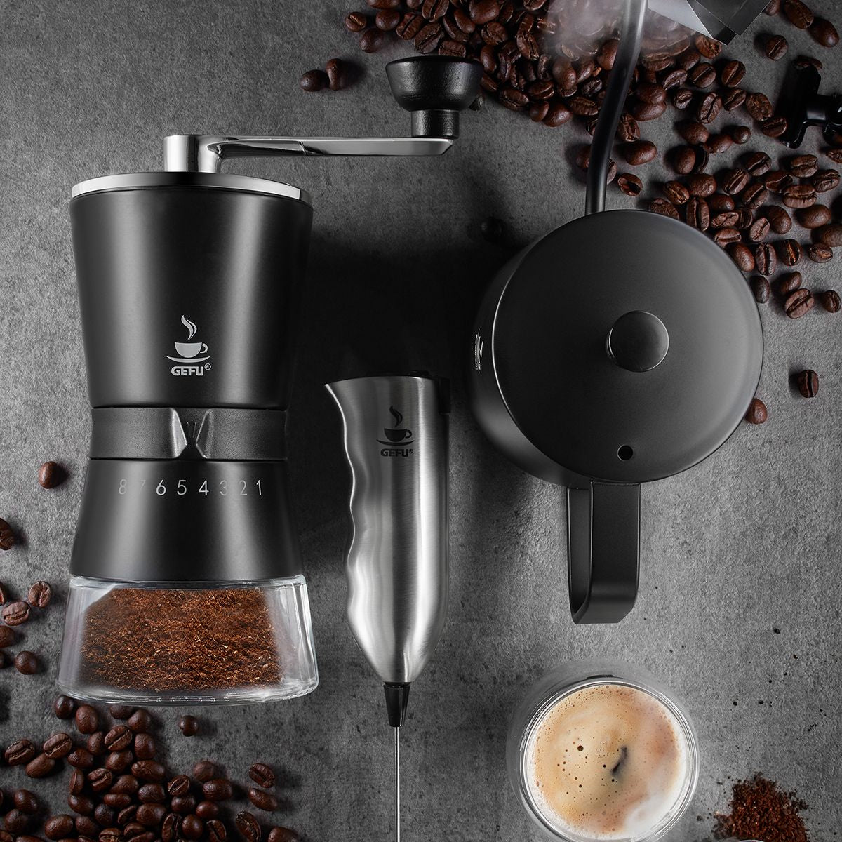 GEFU Hand-Kaffeemühle SANTIAGO – 10 g, Edelstahl-Mahlwerk, Kunststoff – Silber