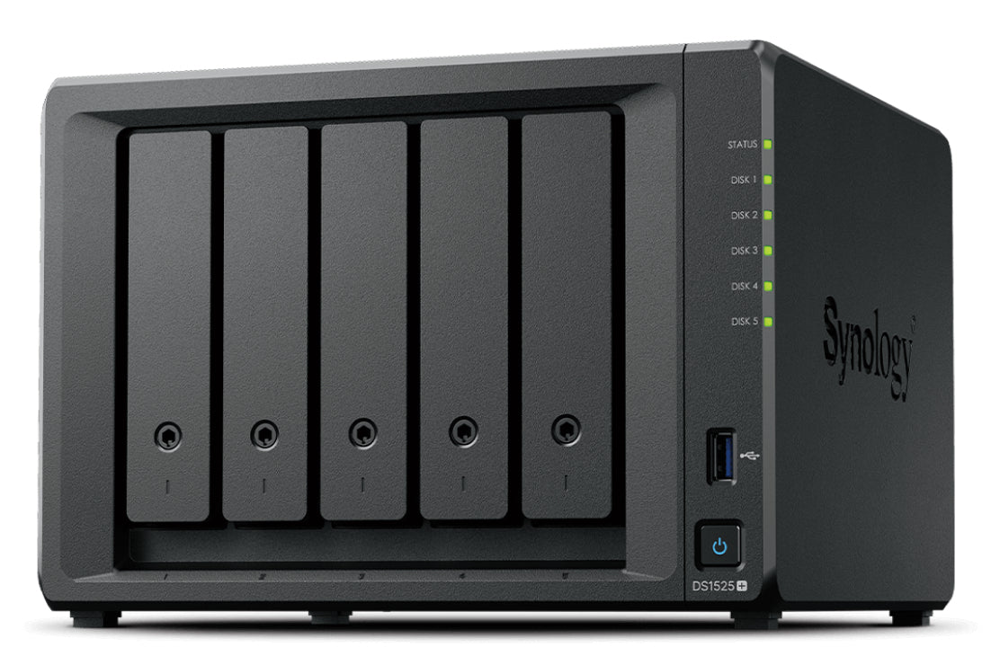 Synology DS1525+ – 5-Bay Desktop NAS – AMD Ryzen V1500B, 8 GB RAM, 2.5GbE