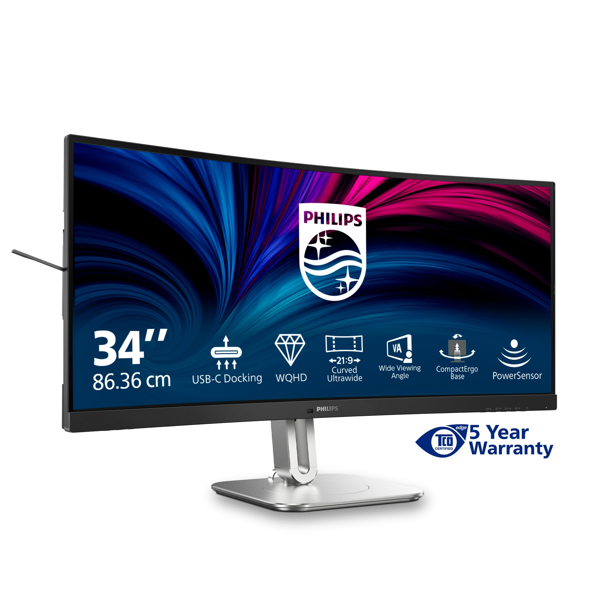 Philips 34B2U5600C/00 – Monitor, 34", VA, 120 Hz, 300 cd/m², KVM, USB-C, VESA 100 × 100, Schwarz