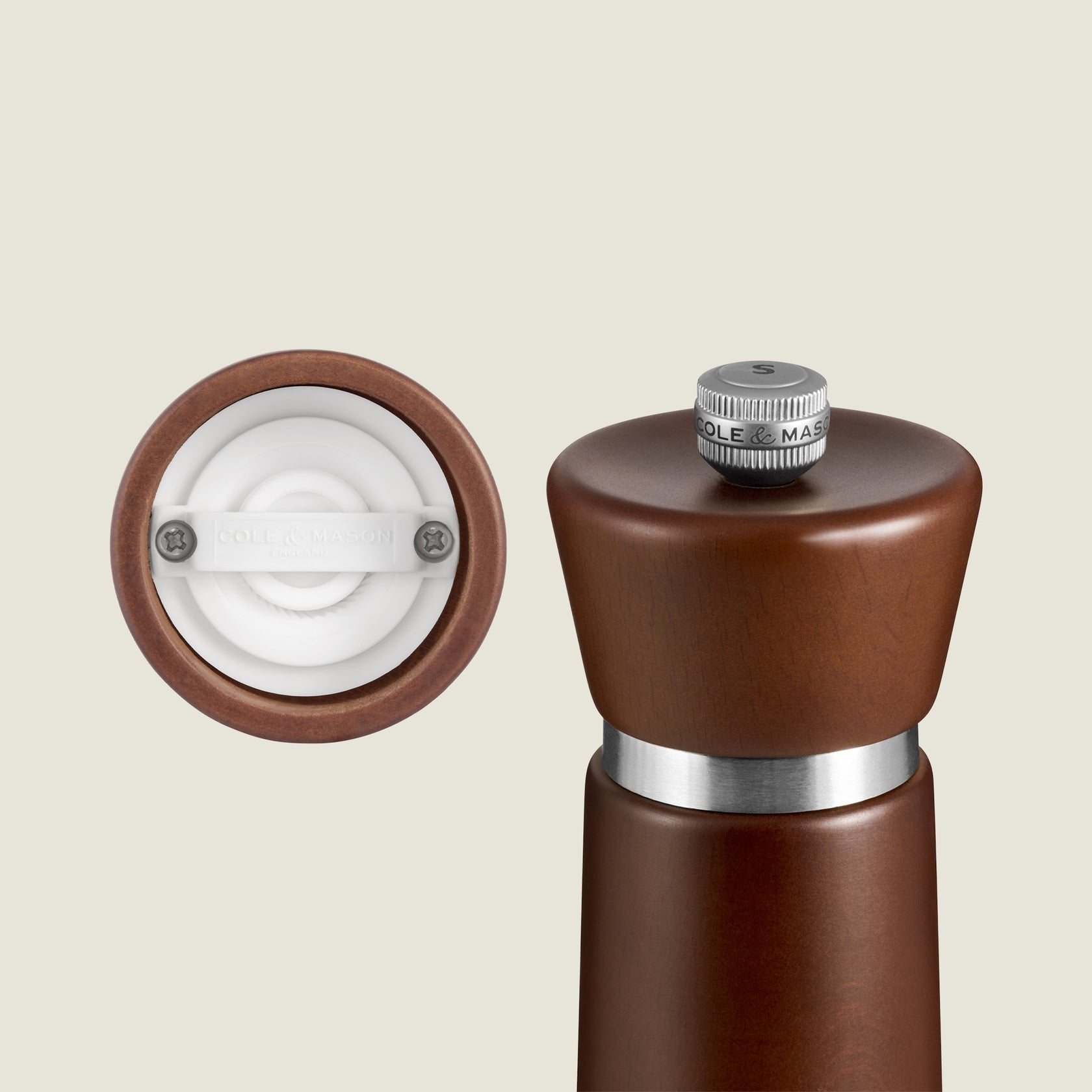 Cole & Mason Millbank SM – Salz-/Pfeffermühle Ø 5,5 × 18 cm, Buchenholz/Edelstahl, Braun