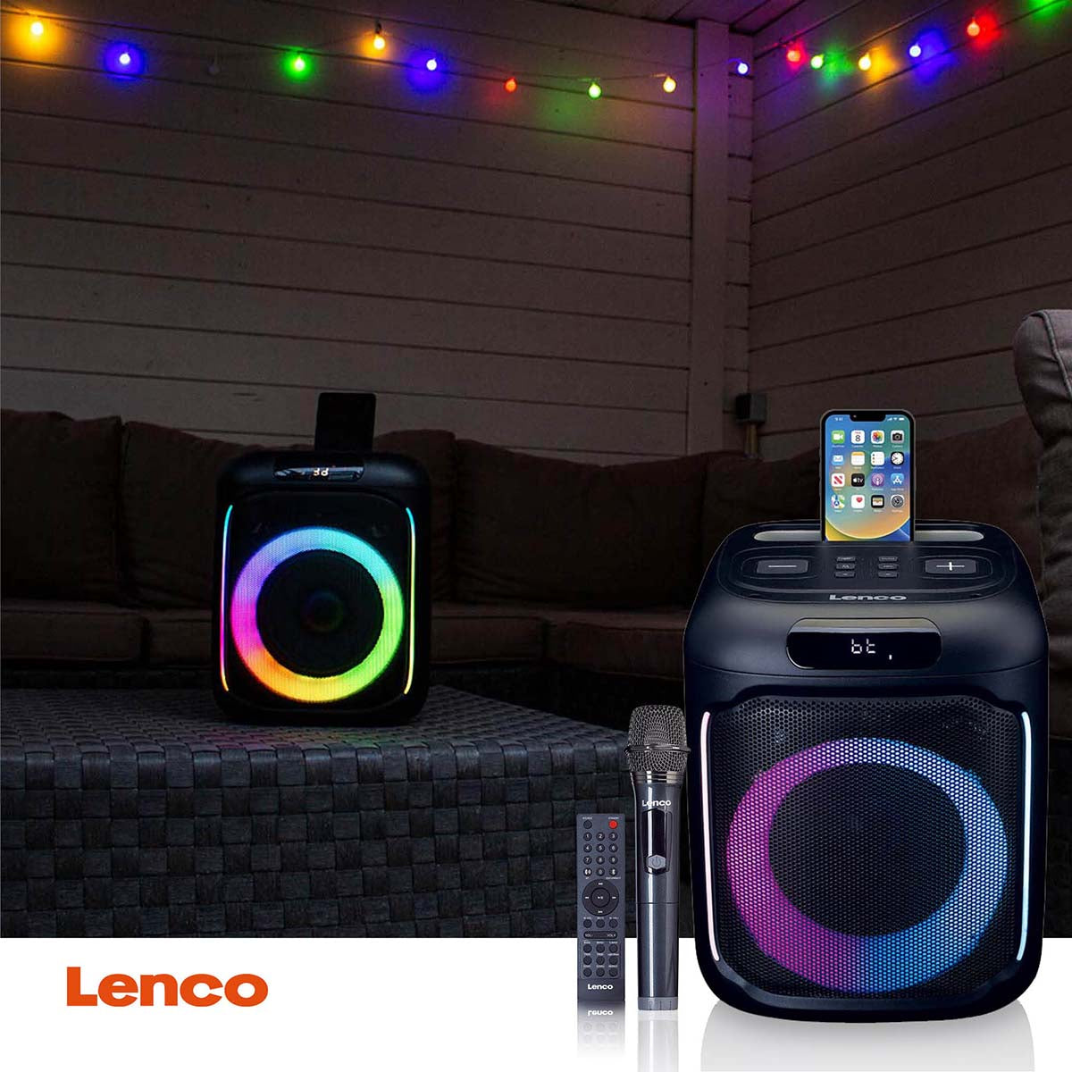 Lenco PA-101BK – Party-Lautsprecher – 100 W, LED, IPX4, 14 h Akku – Schwarz